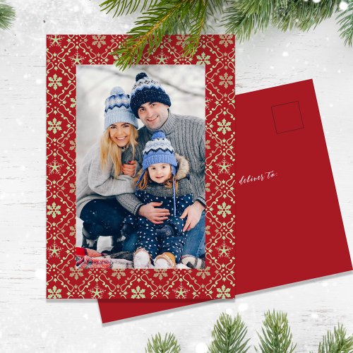 Elegant Merry Christmas One Photo Snowflake Holiday Postcard