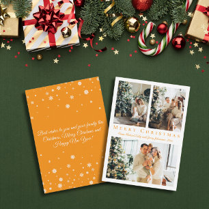 elegant merry christmas orange 3 photos collage  note card