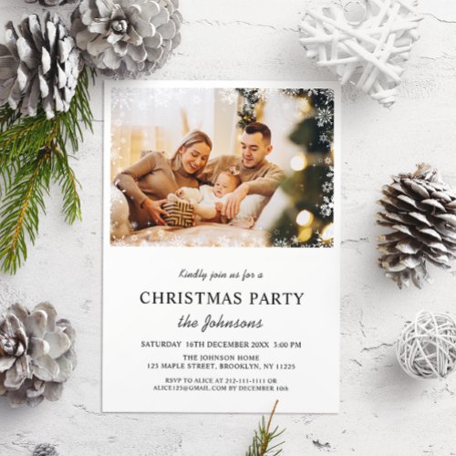 Elegant Merry Christmas Party Photo Invitation