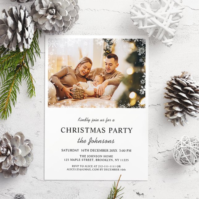 Elegant Merry Christmas Party Photo Invitation (Creator Uploaded)