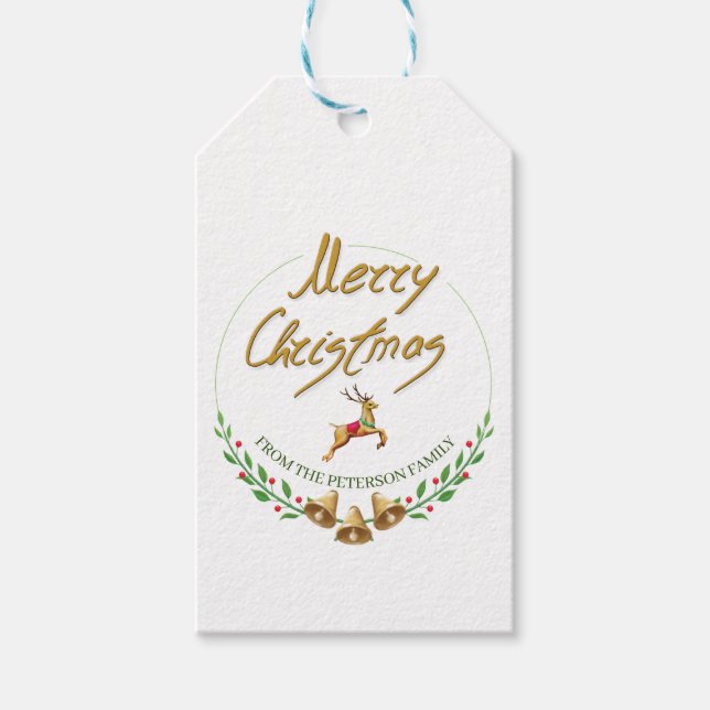 Elegant Merry Christmas Personalized Gift Tag (Front)
