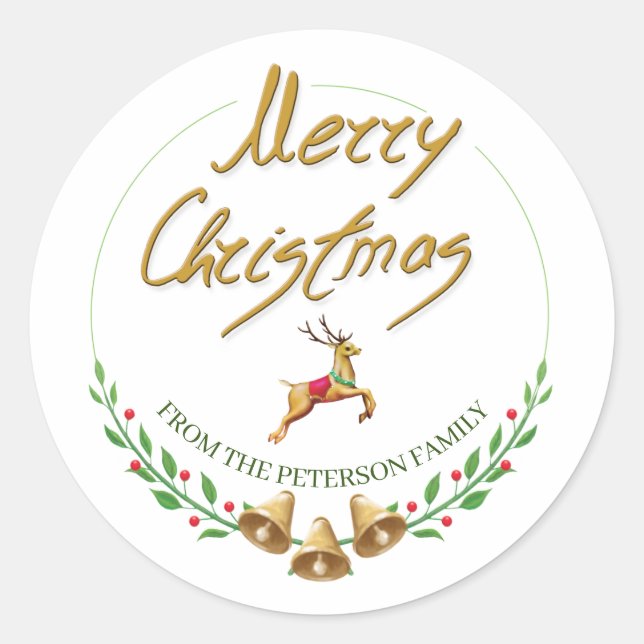 Elegant Merry Christmas Personalized Name Sticker (Front)