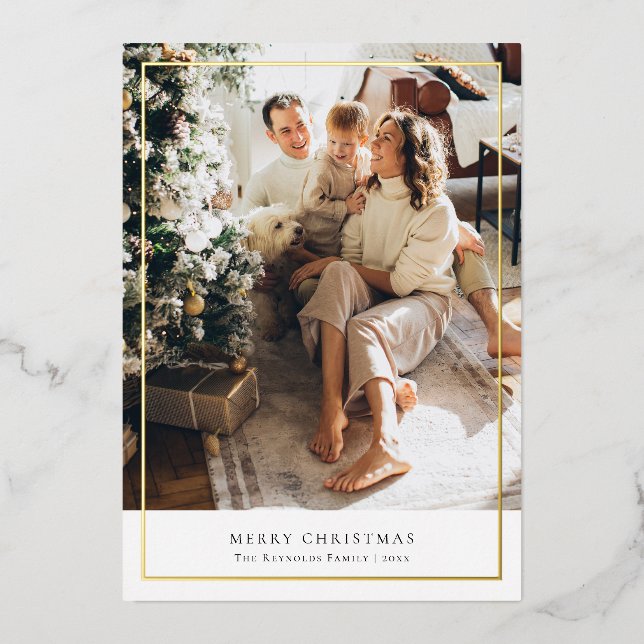 Elegant Merry Christmas Photo Gold Foil Holiday Card (Front)