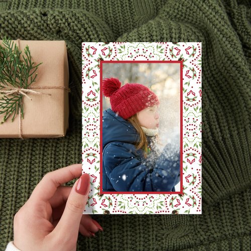 Elegant Merry Christmas Photo Pattern Holiday Card