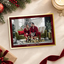 Elegant Merry Christmas Photo Red Velvet & Gold