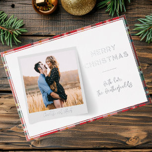 Elegant Merry Christmas Photo Silver Foil Holiday Card