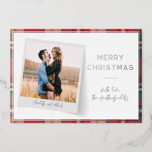 Elegant Merry Christmas Photo Silver Foil Holiday Card