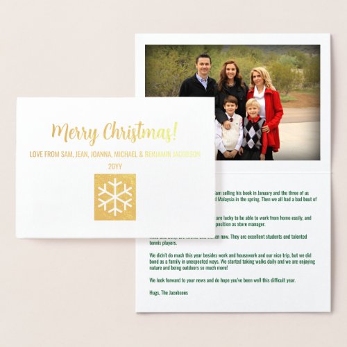 Elegant Merry Christmas Photo Xmas Letter Gold Foil Card
