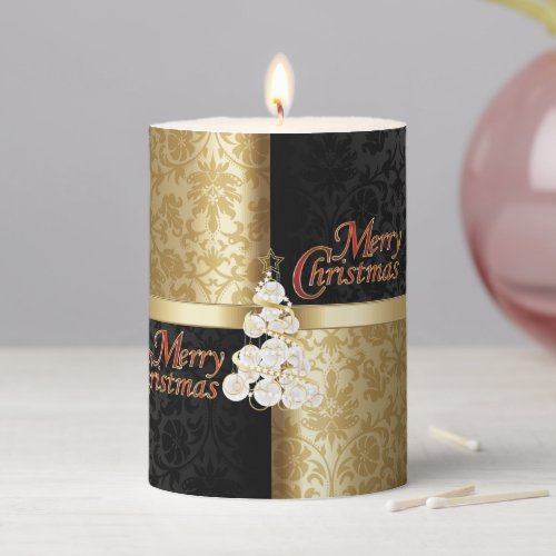 Elegant Merry Christmas Pillar Candle