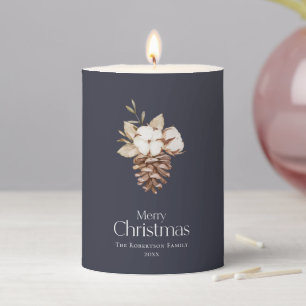 Elegant Merry Christmas Pillar Candle