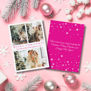elegant merry christmas pink  3 photos collage  note card