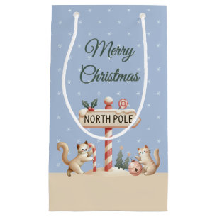 Elegant Merry Christmas Playful Kittens, Name Small Gift Bag