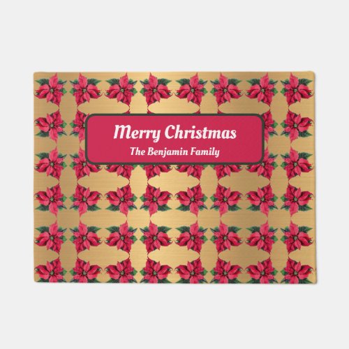 Elegant Merry Christmas Poinsettia Personalize  Doormat