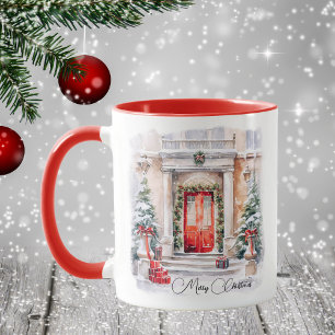 Elegant Merry Christmas Red Doors Mug