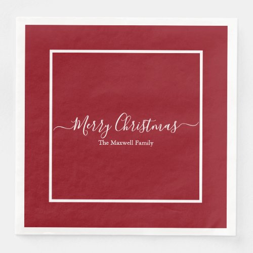 Elegant Merry Christmas red family name Paper Dinner Napkins