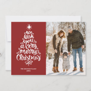 Elegant Merry Christmas Red Family Photo Holiday Card