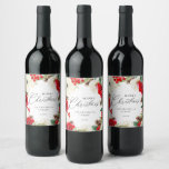 Elegant Merry Christmas Red Floral Wine Label<br><div class="desc">Watercolor Merry Christmas Red Floral is designed with colorful red flowers. Most lettering is editable - click the "Personalized" button to edit. Matching items in our store Cava party design</div>