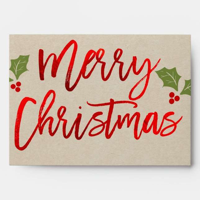 Elegant Merry Christmas Red Foil Holiday Card Envelope (Front)
