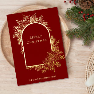 Elegant Merry Christmas Red Gold Foil Holiday Card