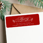 Elegant Merry Christmas Red Return Address Label<br><div class="desc">This Christmas return address label featuring a 'Merry Christmas' script with pinecone twigs. For more advanced customization of this design,  please click the DESIGN TOOL BUTTON above!</div>