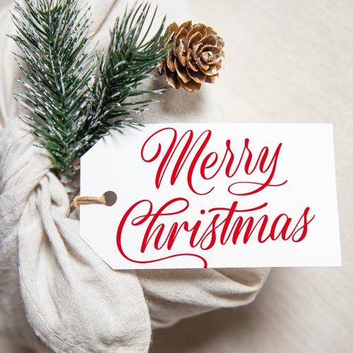 Elegant Merry Christmas Red Script Holiday Gift Tags
