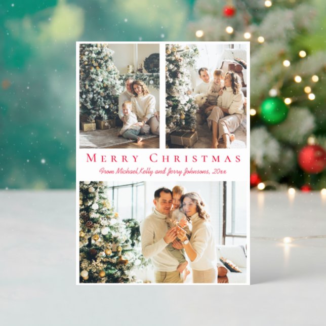 elegant merry christmas red script holiday letterpress photo cards (Front (Into))