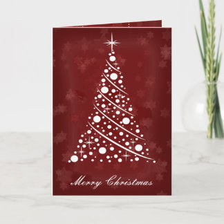 Elegant Merry Christmas Red Stars White Tree Holiday Card