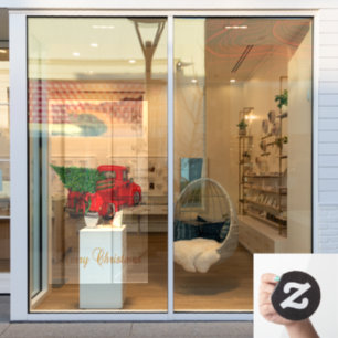 Elegant Merry Christmas Red Truck Pine Tree Window Cling