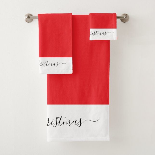 Elegant Merry Christmas  red white black script  Bath Towel Set (Insitu)