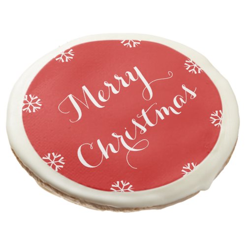 Elegant Merry Christmas Red White Xmas Party Snow Sugar Cookie