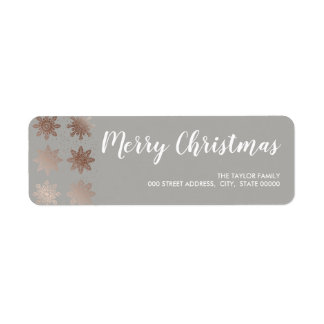 Elegant Merry Christmas | Rose Gold Snowflakes Label