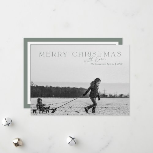 Elegant Merry Christmas Sage Green 2 Photo Card