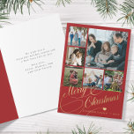 Elegant Merry Christmas script 6 photo collage red Holiday Card<br><div class="desc">Elegant stylish Merry Christmas faux gold classic calligraphy script with six family photos red folded holiday card template with your custom personalized text.</div>