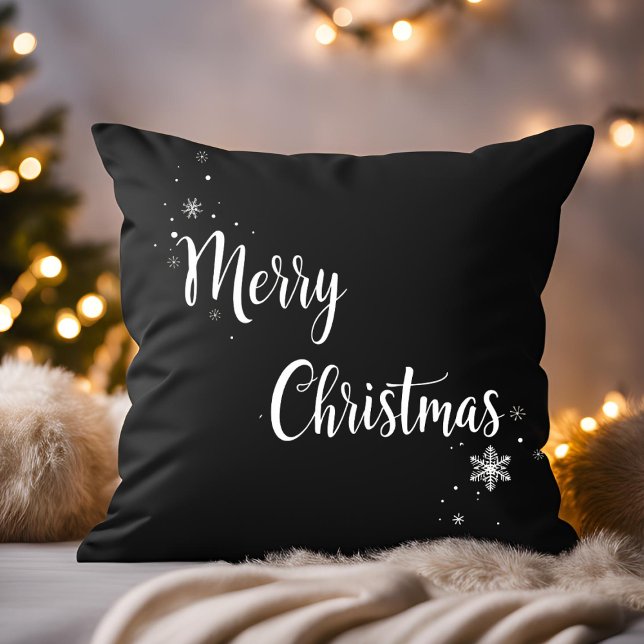 Elegant Merry Christmas Script Black Family Throw Pillow (Creator Uploaded)