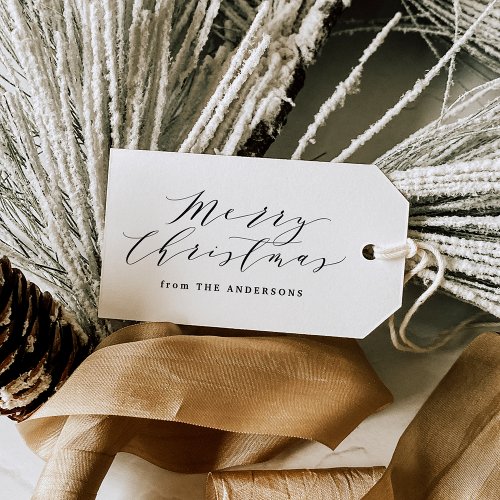 Elegant Merry Christmas Script Blue Plaid Holiday Gift Tags