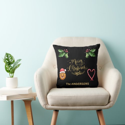 Elegant Merry Christmas Script Candy Funny Cookie  Throw Pillow