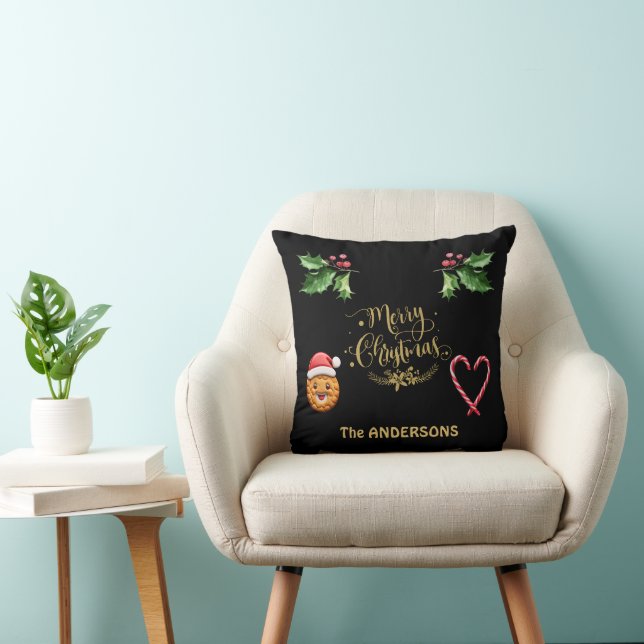 Elegant Merry Christmas Script Candy Funny Cookie  Throw Pillow (Chair)
