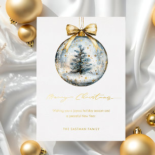 Elegant Merry Christmas Script Gold Ornament Foil Holiday Card