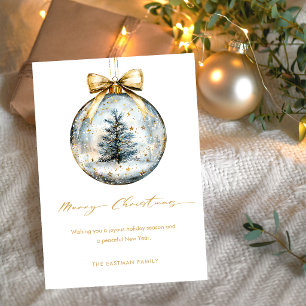 Elegant Merry Christmas Script Gold Ornament Holiday Card