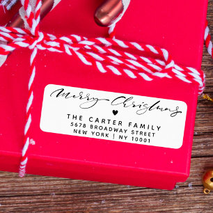 Elegant Merry Christmas Script Heart Return Addres Label