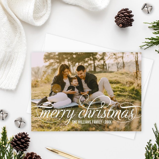 Elegant Merry Christmas Script Overlay Holiday Card (Creator Uploaded)