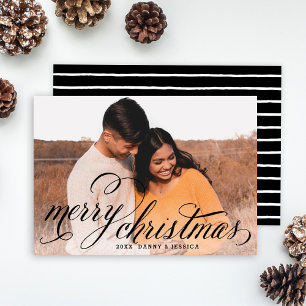 Elegant Merry Christmas Script Photo Overlay Holiday Card