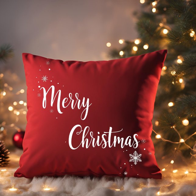 Elegant Merry Christmas Script Red Family Throw Pillow (Creator Uploaded)