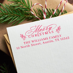 Elegant Merry Christmas Script Return Address Self-inking Stamp