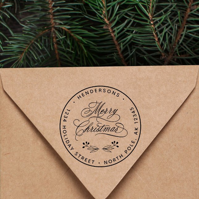 Elegant Merry Christmas Script Return Address  Self-inking Stamp (Creator Uploaded)