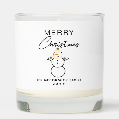 Elegant Merry Christmas Script Snowman Custom Scented Candle