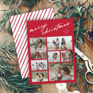 Elegant Merry Christmas Script Typography 7 Photo  Holiday Card