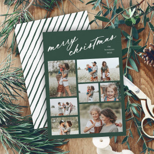 Elegant Merry Christmas Script Typography 7 Photo Holiday Card