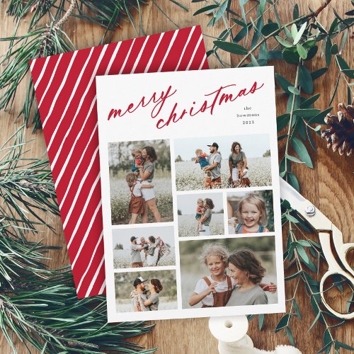 Elegant Merry Christmas Script Typography 7 Photo  Holiday Card