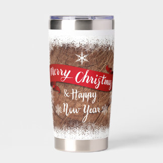 Elegant Merry Christmas Script White Snowflakes Insulated Tumbler